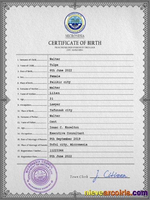 Micronesia birth certificate